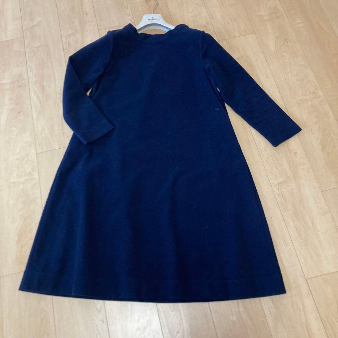 45rコットン素材ネイビー 膝丈ワンピース