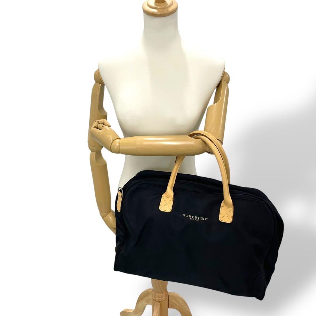 極美品　バーバリーゴルフ　ボストンバッグ　トートバッグ　ナイロン　レザー　黒