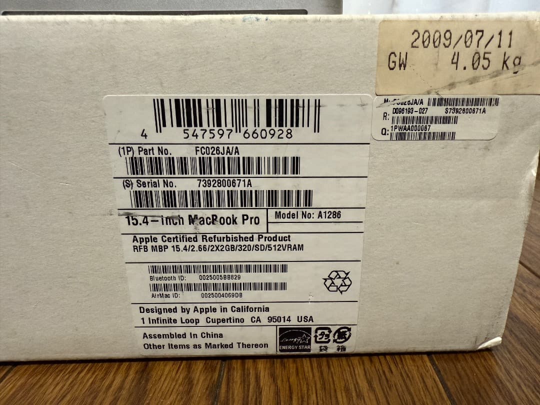 Apple MacBookPro 15インチ Mid 2009 USキー