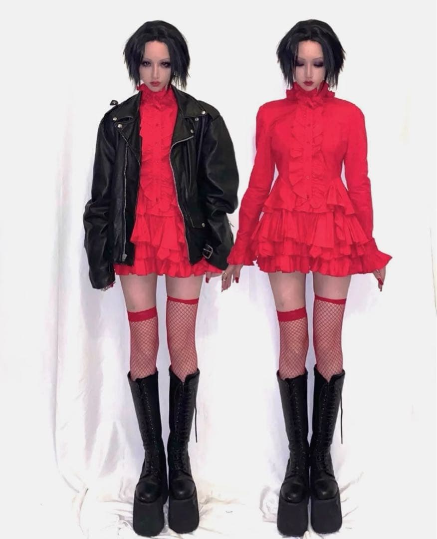 ゴスロリ・ロリータ 赤いフリルワンピース NANA大崎ナナコスプレ