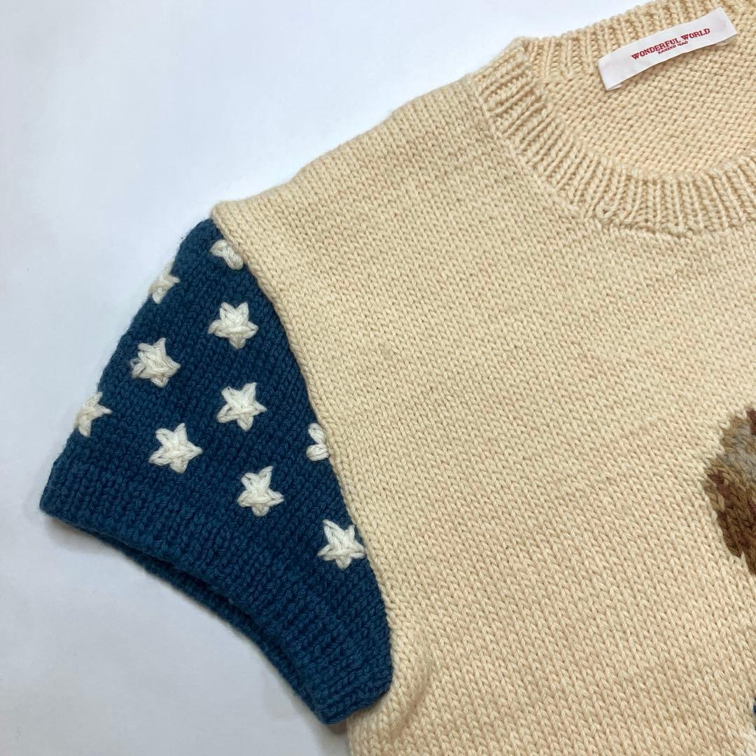 【美品】ワンダフルワールド くまちゃん編み 半袖ニット