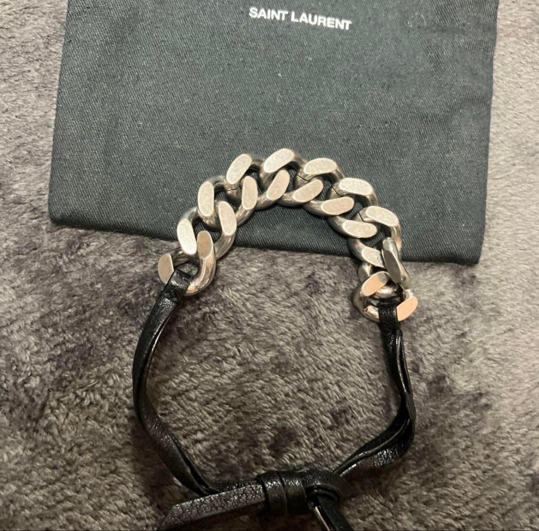 YSL サンローラン　ブレスレット　シルバー　レザー