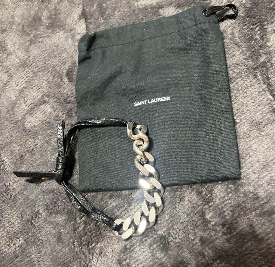 YSL サンローラン　ブレスレット　シルバー　レザー