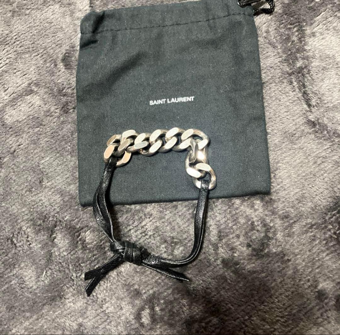 YSL サンローラン　ブレスレット　シルバー　レザー