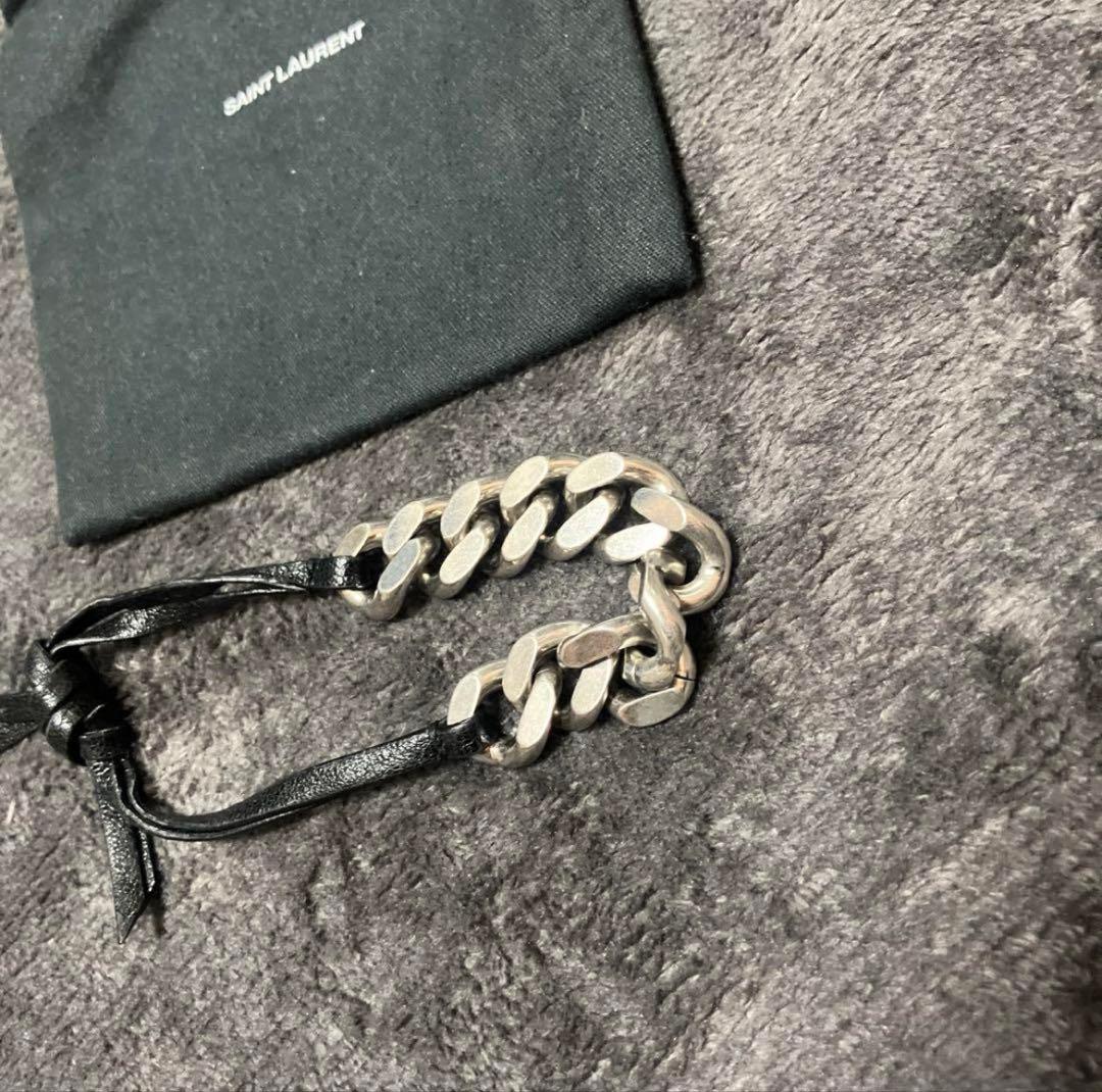 YSL サンローラン　ブレスレット　シルバー　レザー
