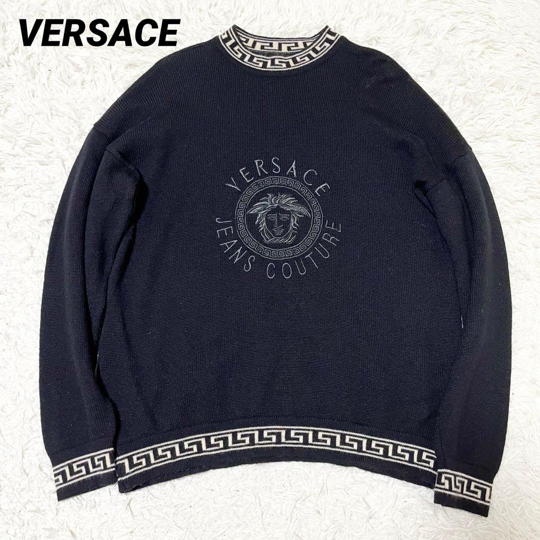 ✨希少✨VERSACE　メデューサロゴ刺繍　クルーネックニット　ブラック　L相当