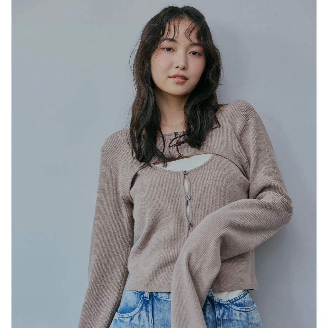 Andequal⭐️ドッキングリブニット／beige