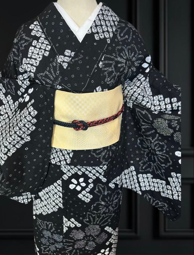 新品美品✨希少トールサイズ　有松鳴海絞り浴衣　黒