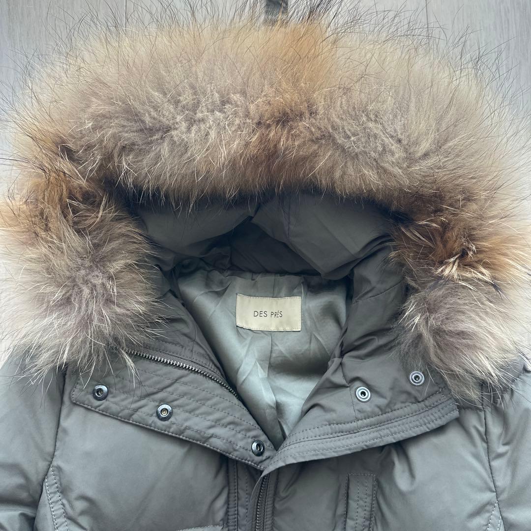 DES PRESダウンコートオリーブグリーン ファー付き　モッズコート