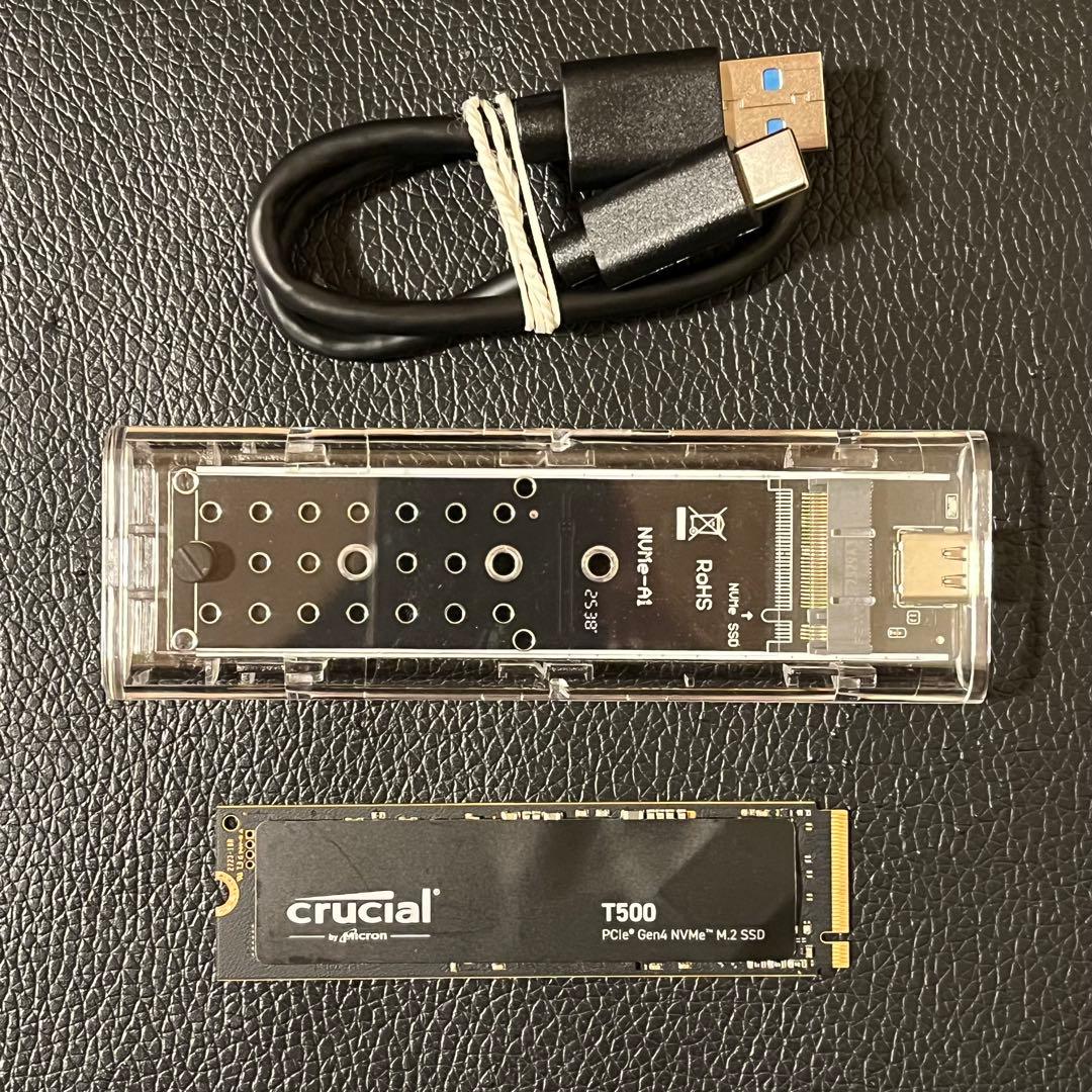 Crucial T500 1TB M.2 SSD 外付けケース付き