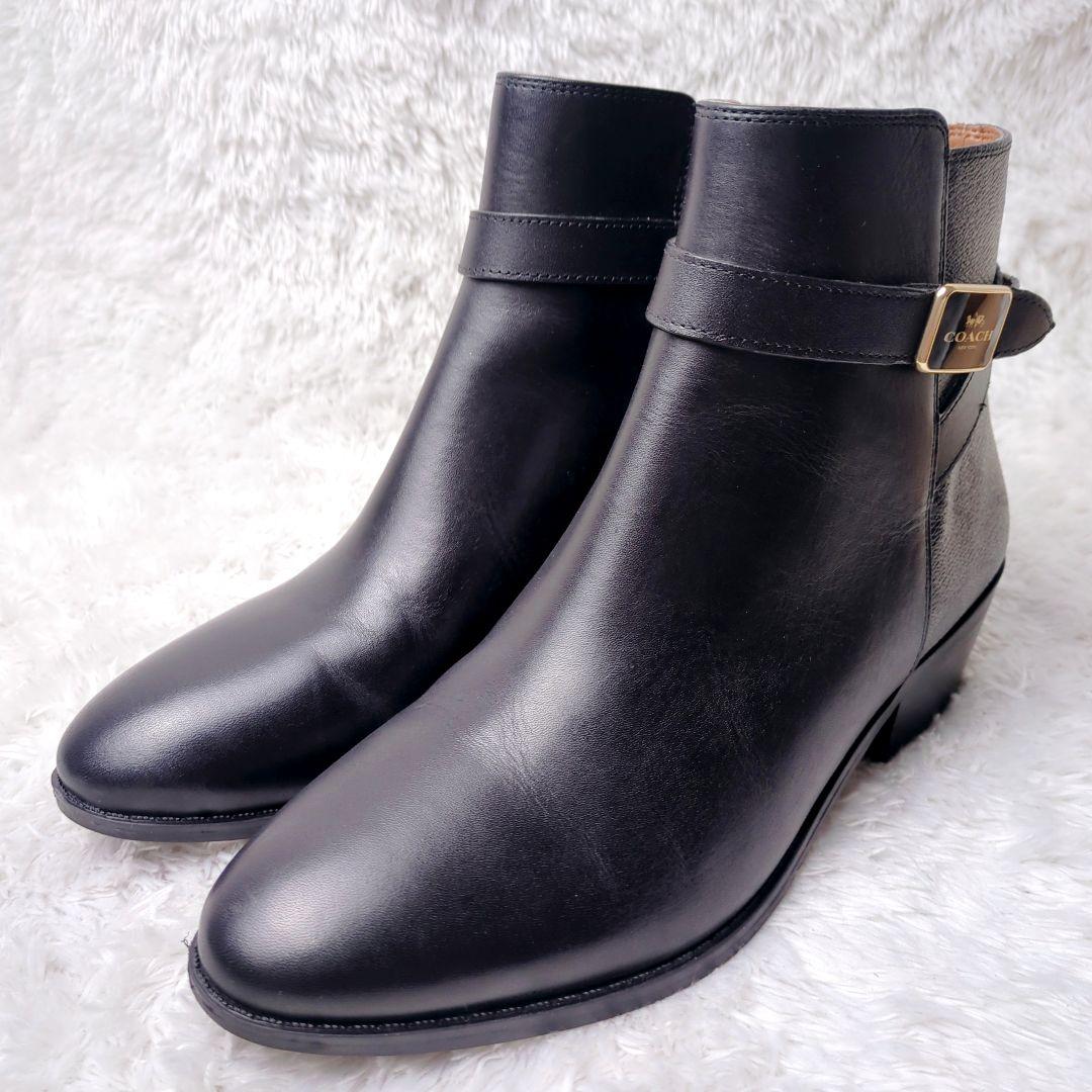【未使用級】COACH コーチ ショートブーツ レザー ブラック シグネイチャー
