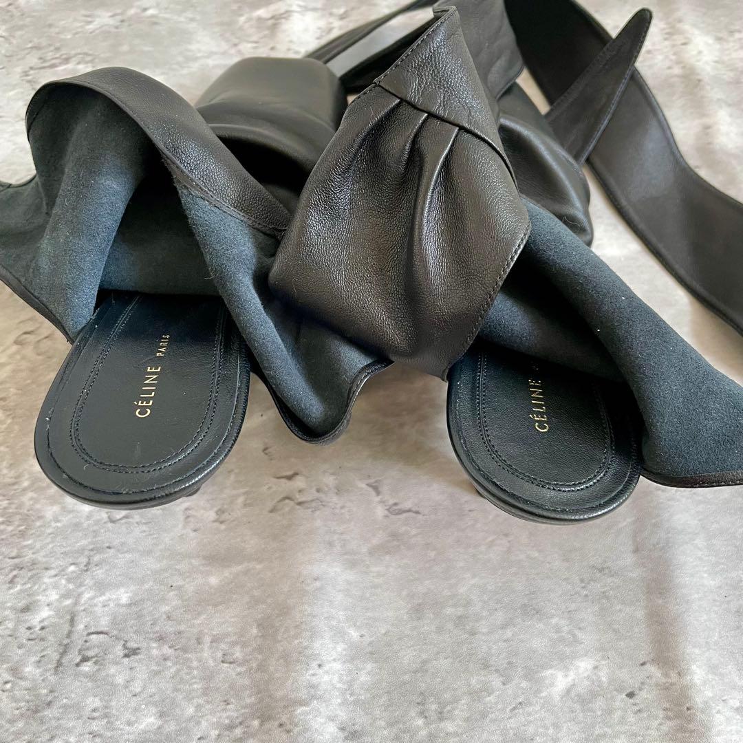 美品 セリーヌ パンプス ミュール ラムレザー ヒール 37 23.5