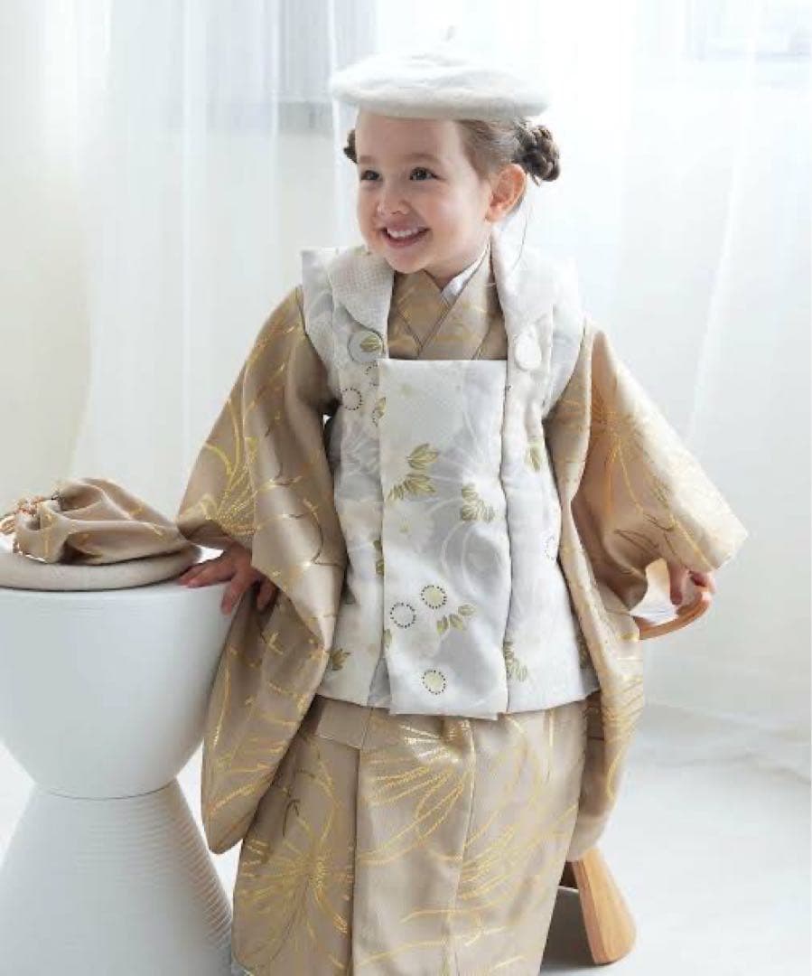 七五三 3歳 ひよこ商店 被布セット 三つ身 お祝い着 グレー雪輪×シナモン金彩