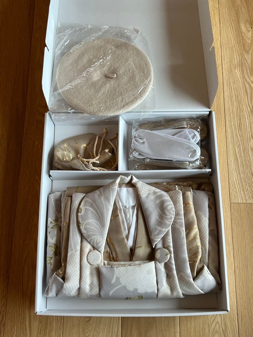 七五三 3歳 ひよこ商店 被布セット 三つ身 お祝い着 グレー雪輪×シナモン金彩