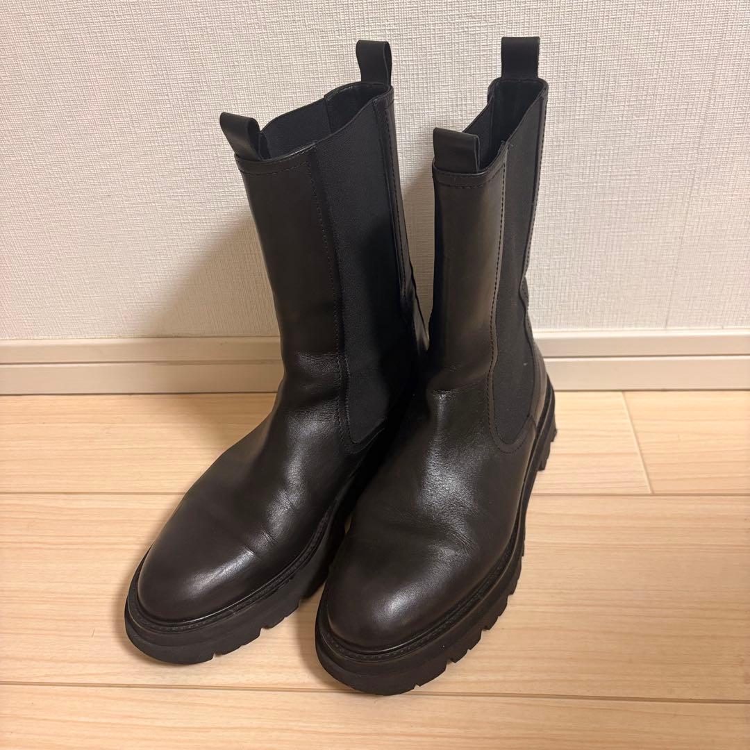 美品 パスクッチ イエナ別注 サイドゴアブーツ 39本革 軽量 厚底 黒