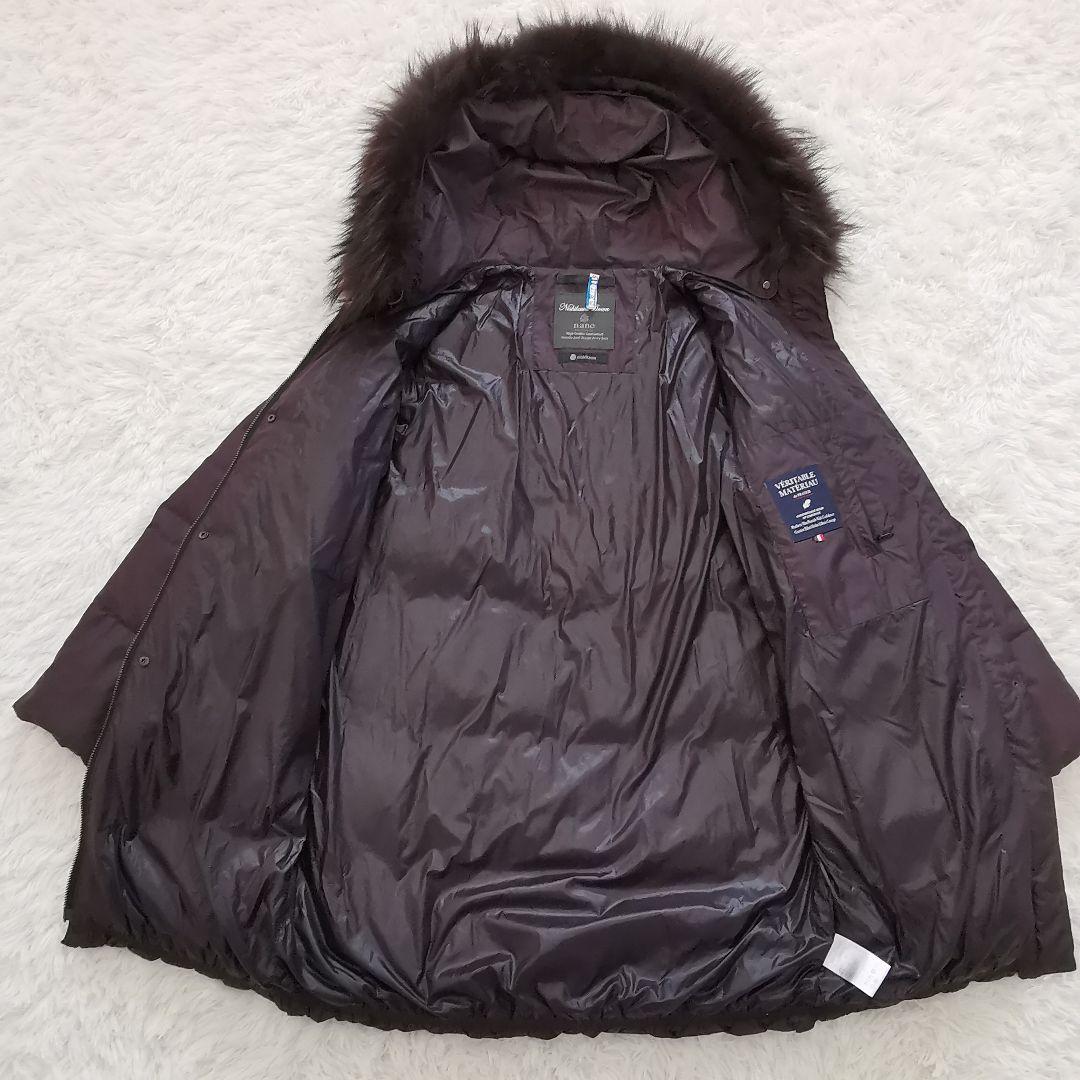 ナノユニバース × 西川ダウン ラクーン ファー ロング ダウンコート 黒 36