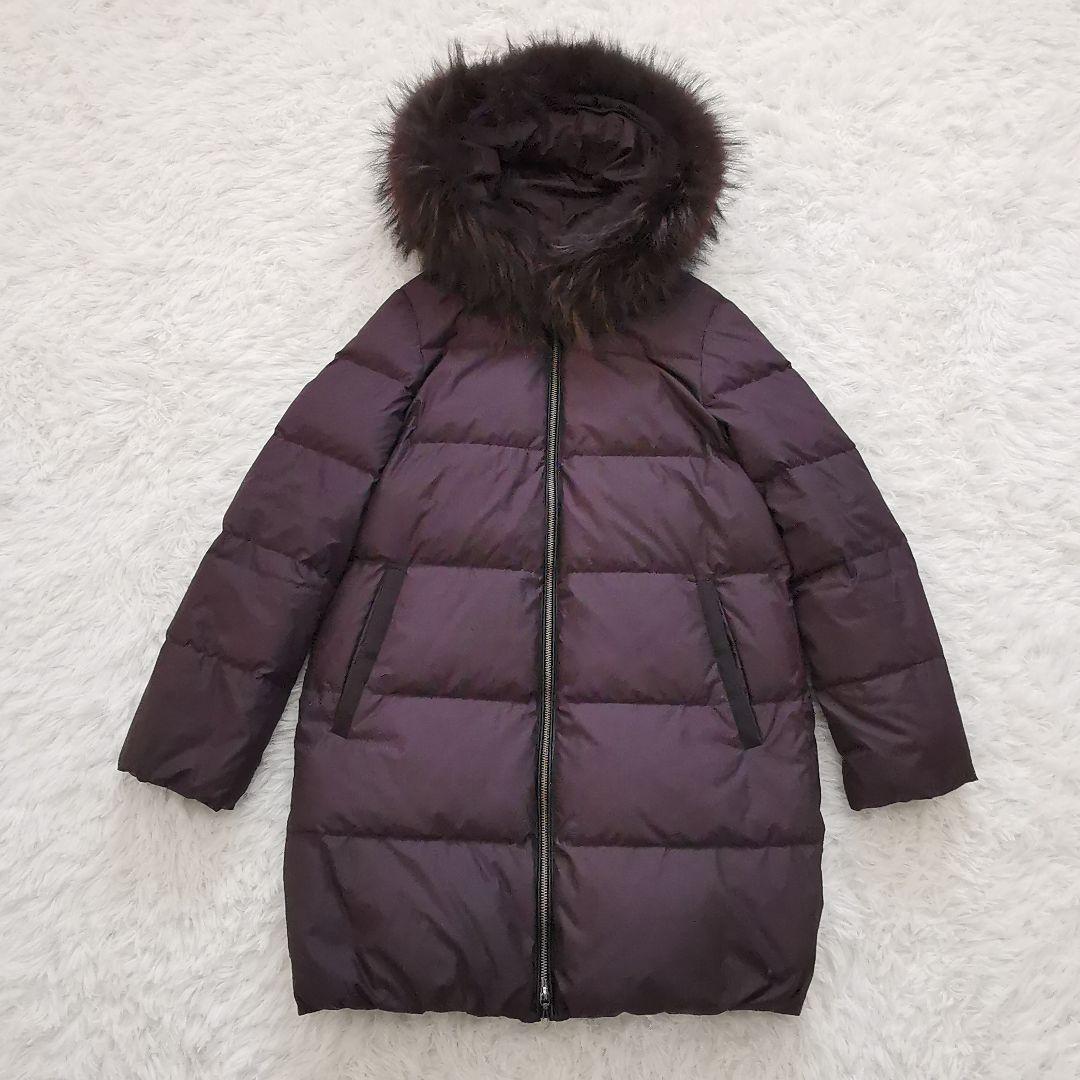 ナノユニバース × 西川ダウン ラクーン ファー ロング ダウンコート 黒 36