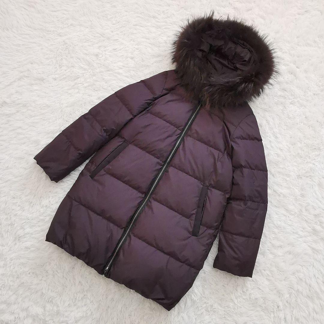 ナノユニバース × 西川ダウン ラクーン ファー ロング ダウンコート 黒 36