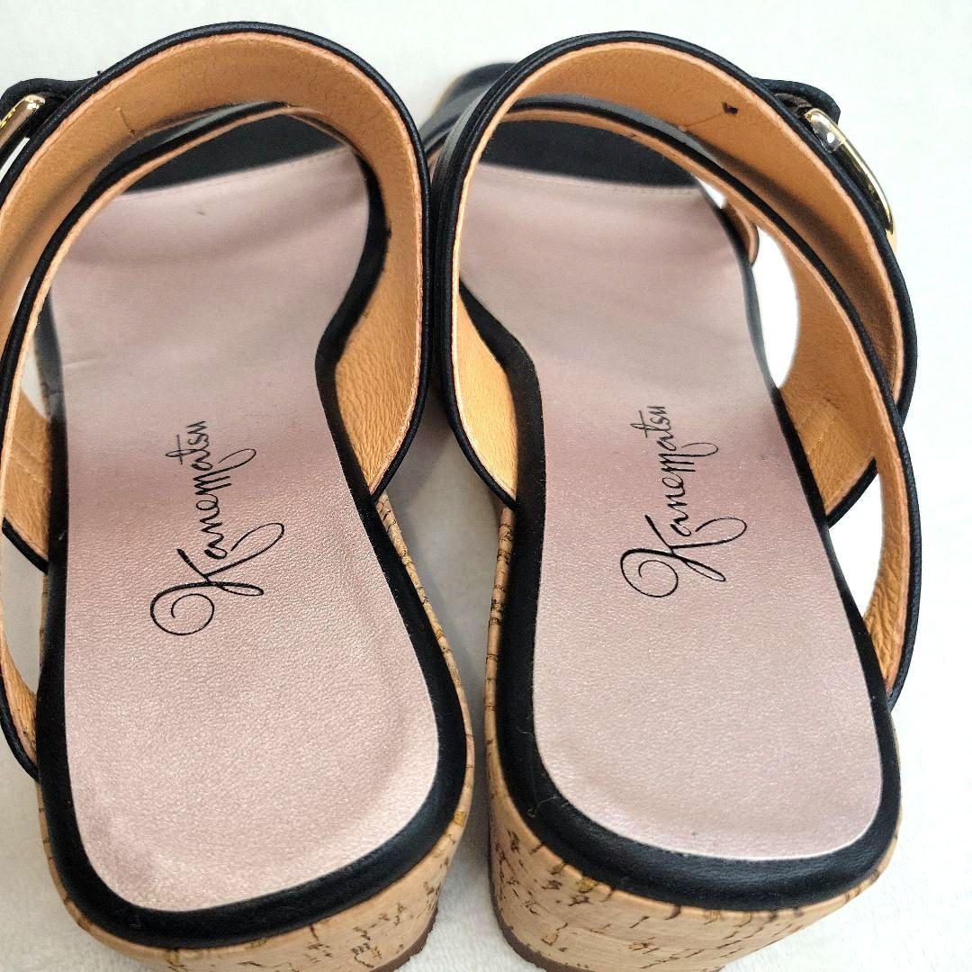 【銀座かねまつ】ウェッジミュールサンダル 黒 24.5cm 未使用品