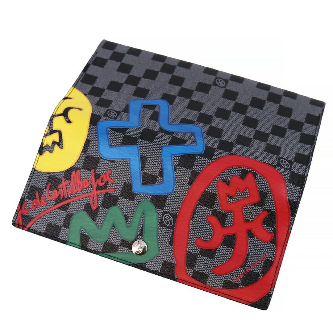 新品カステルバジャックCASTEL BAJAC長財布クラー黒レザー　カラフル被せ