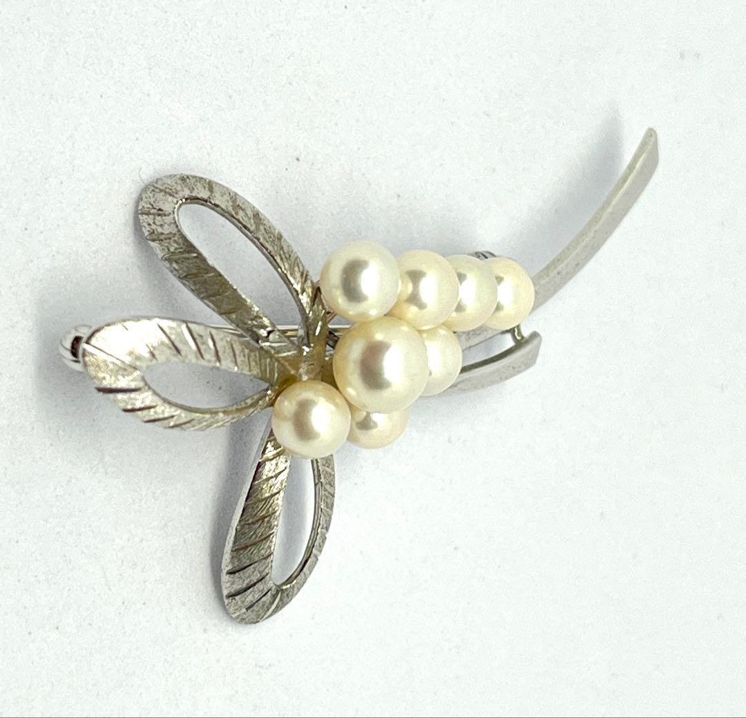 りりおん MIKIMOTO ミキモト　シルバーパールリボン　ブローチ