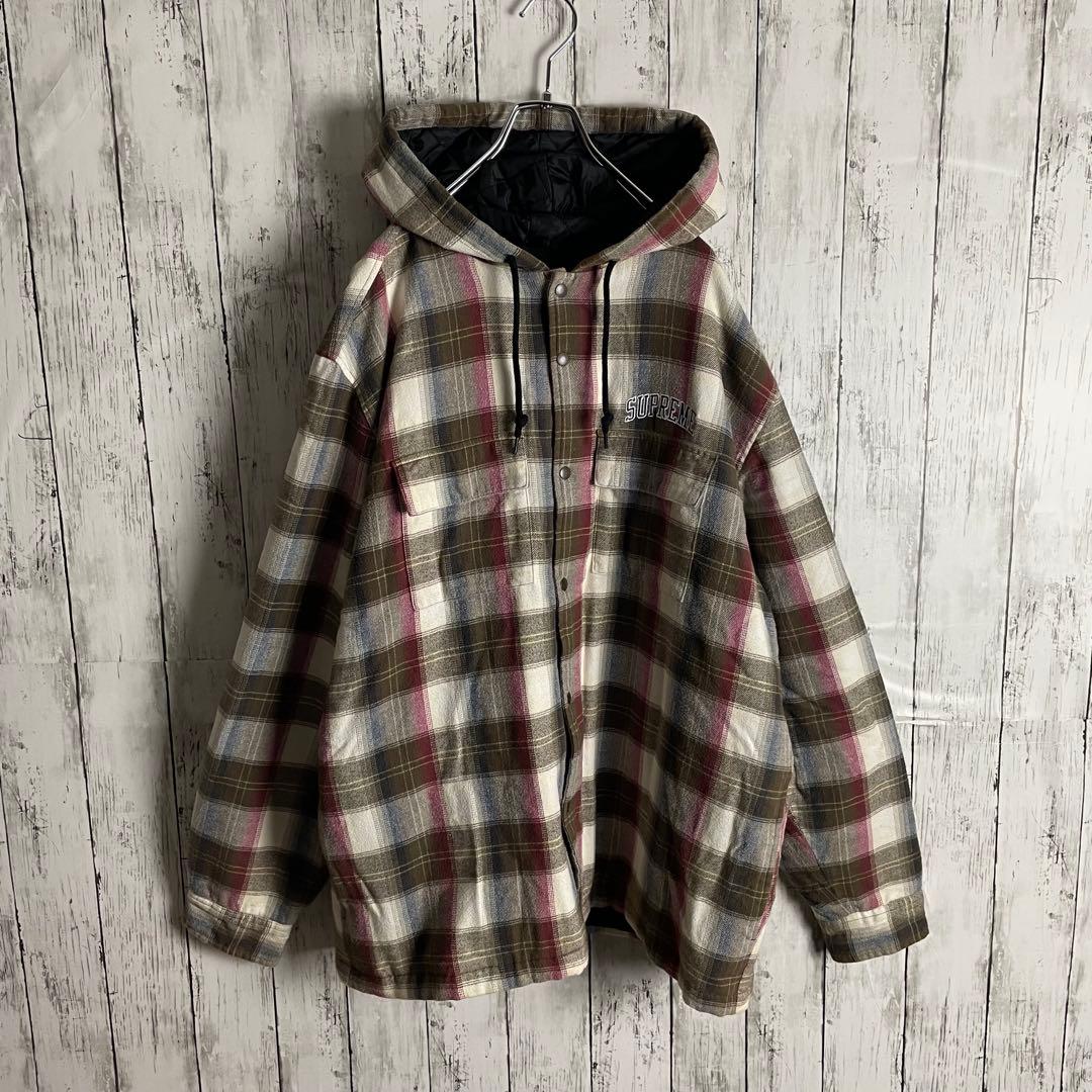 【人気モデル】シュプリーム☆ワンポイント刺繍ロゴチェック柄中綿ジャケット