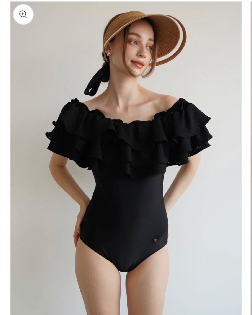 フリルオフショルダー水着 ブラック
