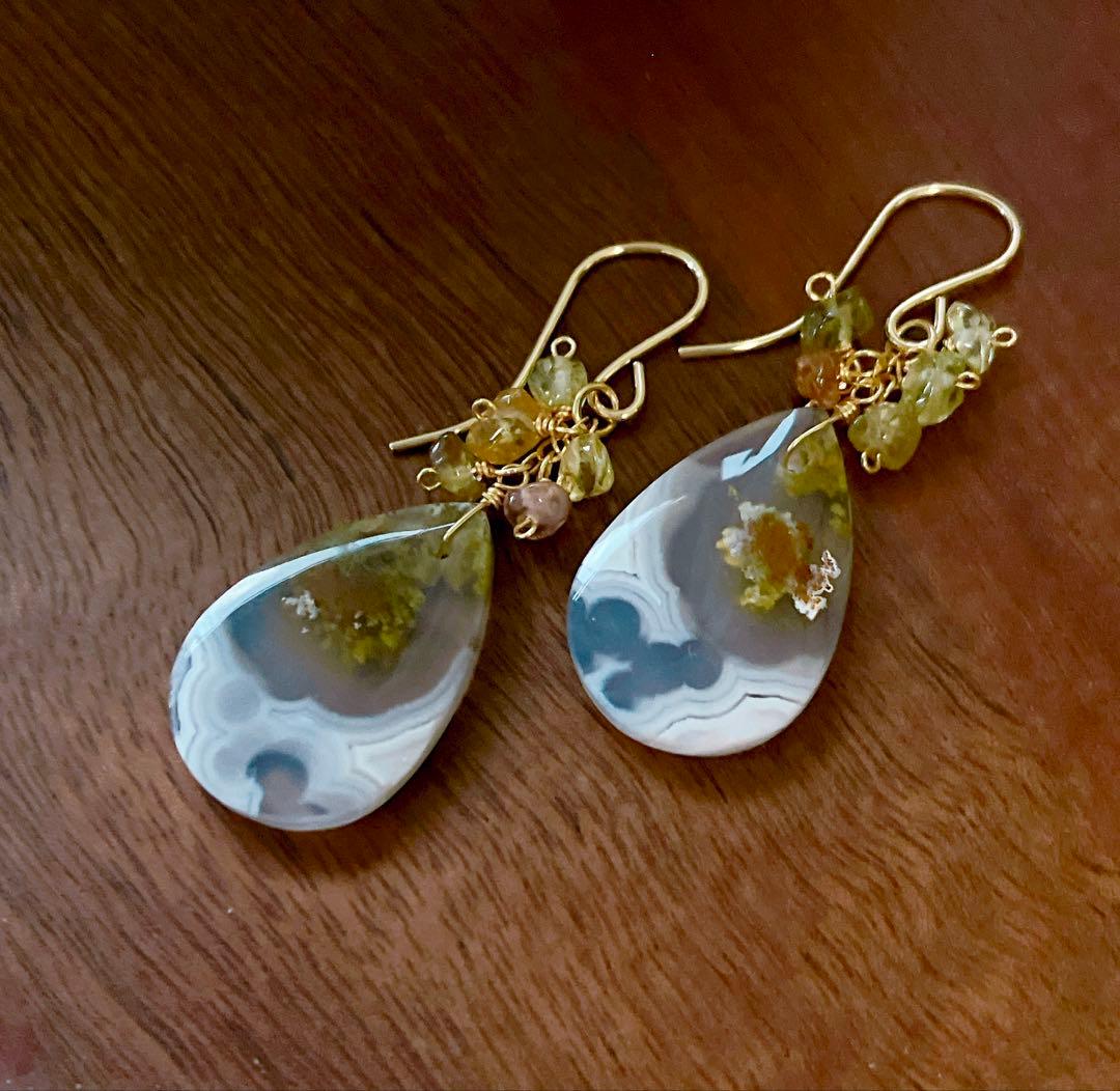 廃盤レア◆一点物✧希少✧テルナテ島アイアゲートモスアゲートピアス