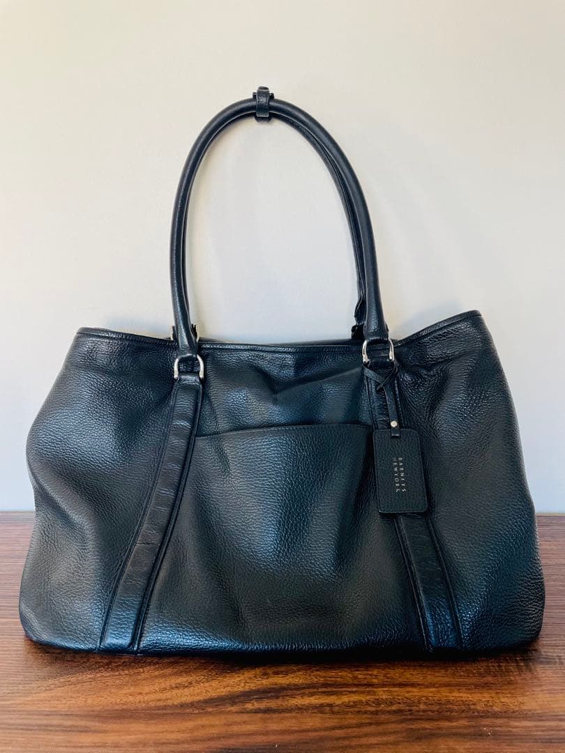 程度良 バーニーズニューヨーク ブラックレザートートバッグL