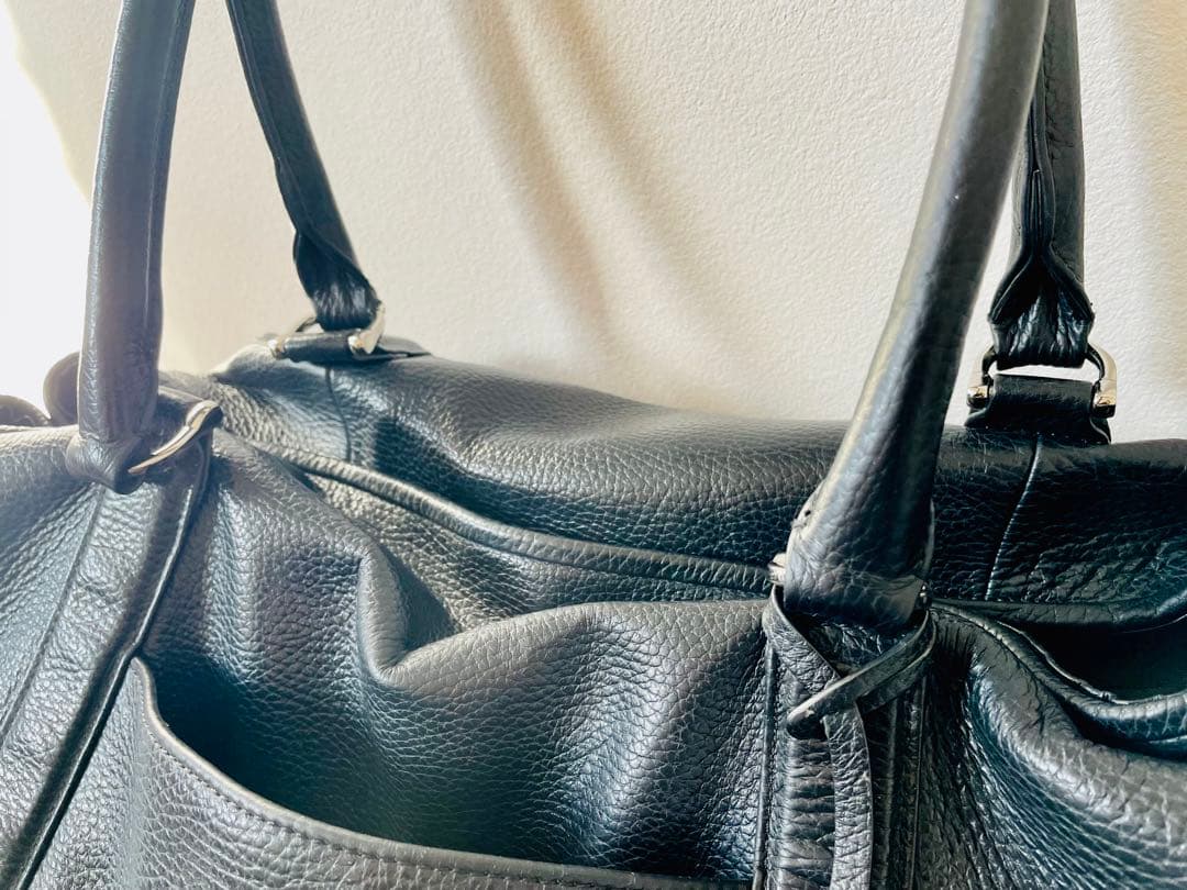 程度良 バーニーズニューヨーク ブラックレザートートバッグL