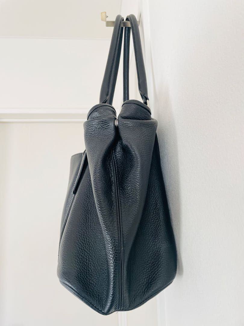 程度良 バーニーズニューヨーク ブラックレザートートバッグL