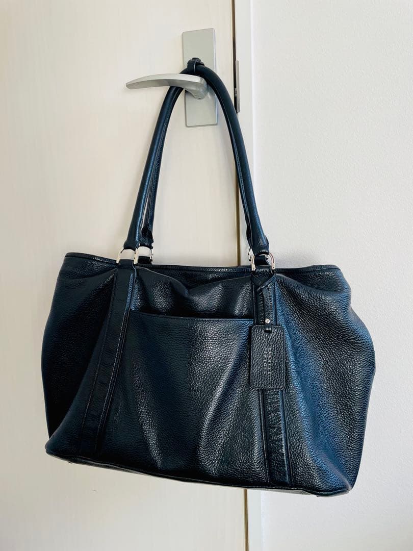 程度良 バーニーズニューヨーク ブラックレザートートバッグL