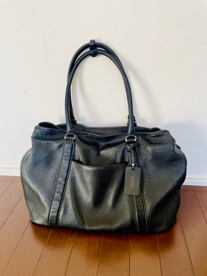 程度良 バーニーズニューヨーク ブラックレザートートバッグL