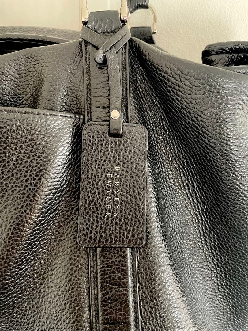 程度良 バーニーズニューヨーク ブラックレザートートバッグL