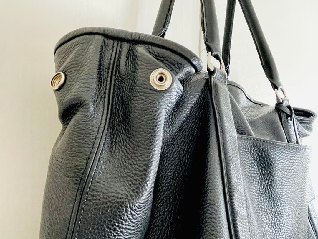 程度良 バーニーズニューヨーク ブラックレザートートバッグL