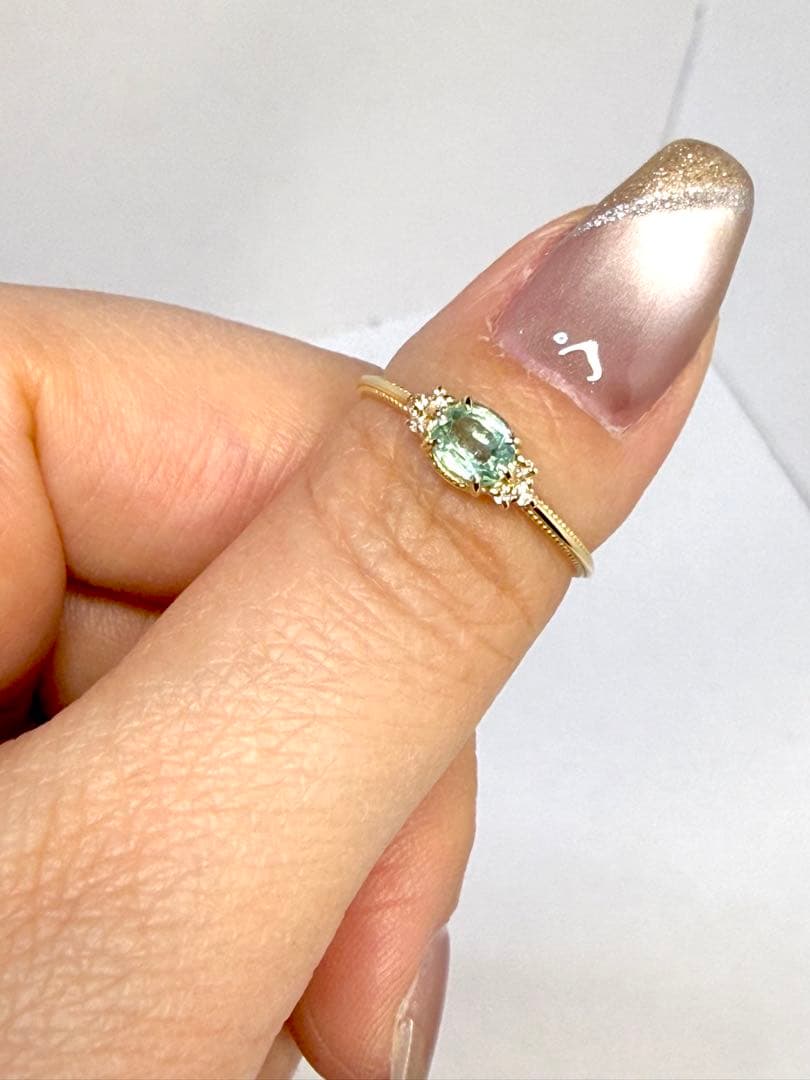 k10 ノワールドプーペ ミントカイヤナイトとメレダイヤのリング★11号