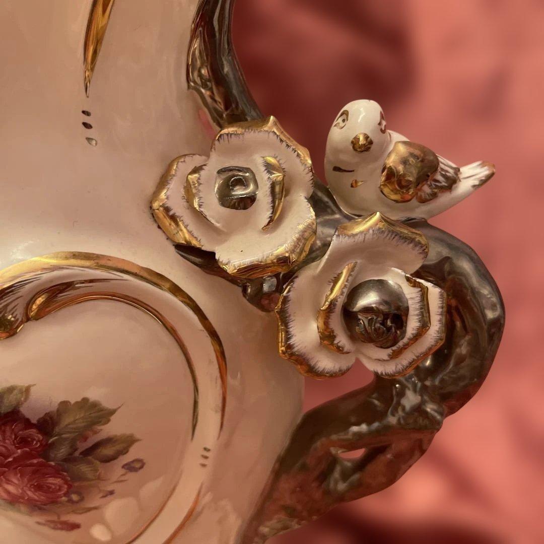 ロココ調ファン必見！ロココ調　ヴィンテージ希少品　薔薇柄花瓶　ヨーロッパ陶器