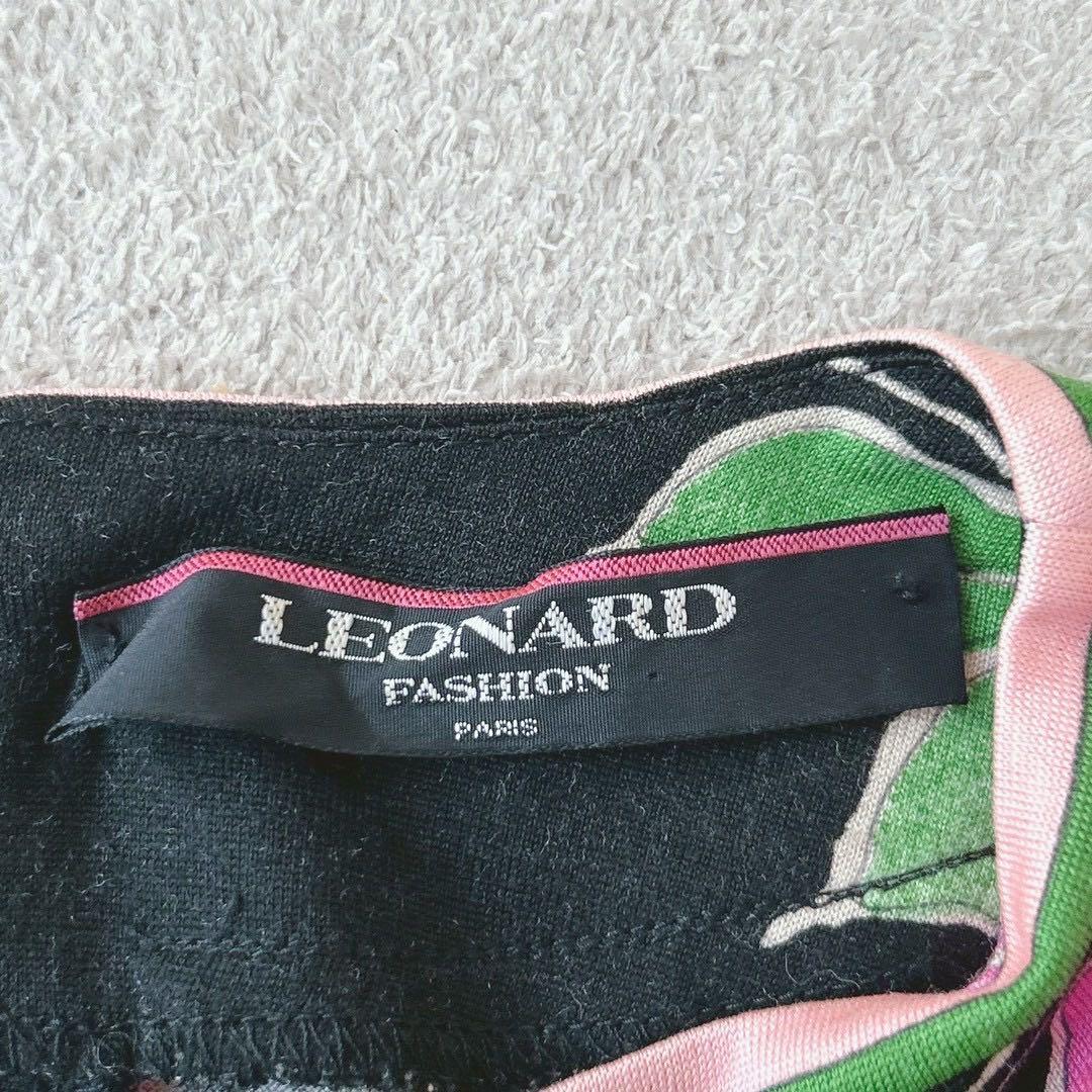 美品✨LEONALD　ブラウス　長袖　ウール×シルク　花柄　トリム　黒　M