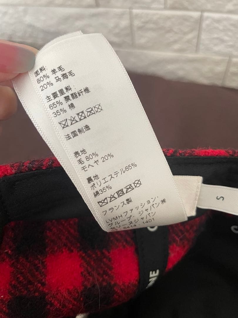 CELINE セリーヌ ⭐️チェック柄 ベースボールキャップ レッド×ブラック