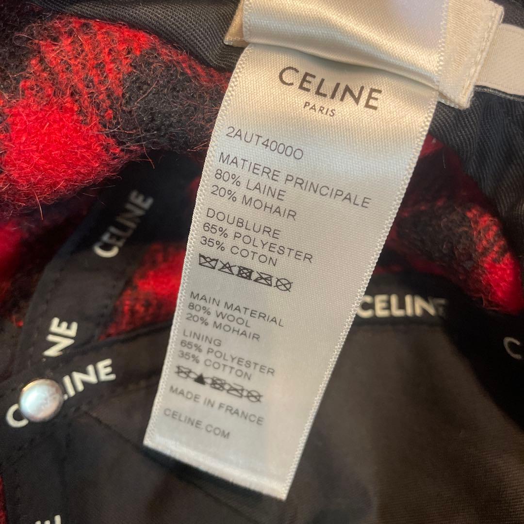 CELINE セリーヌ ⭐️チェック柄 ベースボールキャップ レッド×ブラック
