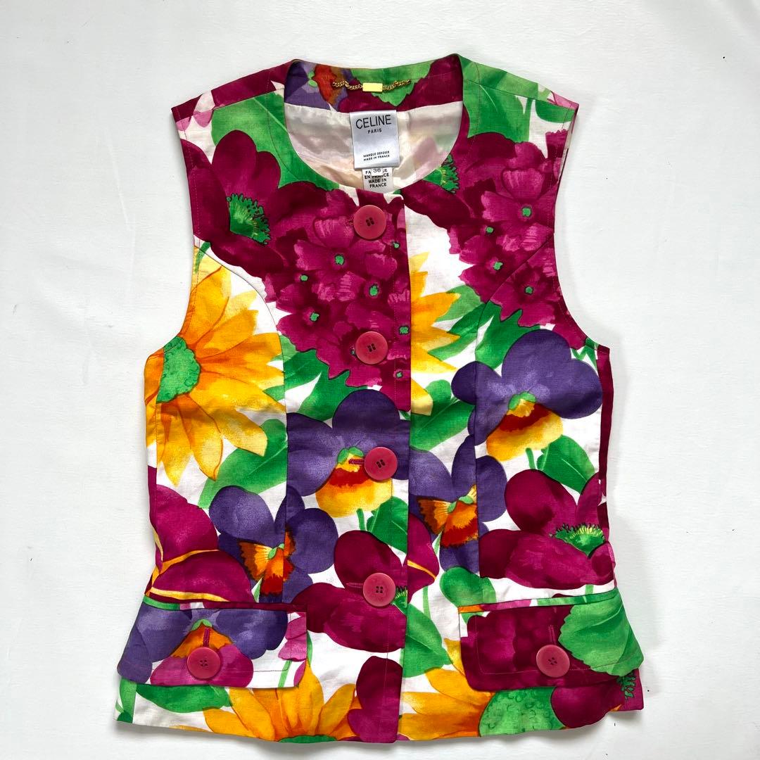 celine セリーヌ　花柄　ボタニカル　セットアップ　ベスト　スカート　レア