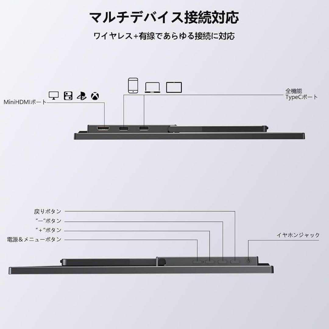 モバイルモニター　ワイヤレス　15.6インチ　ディスプレイ　自立型　ポータブル