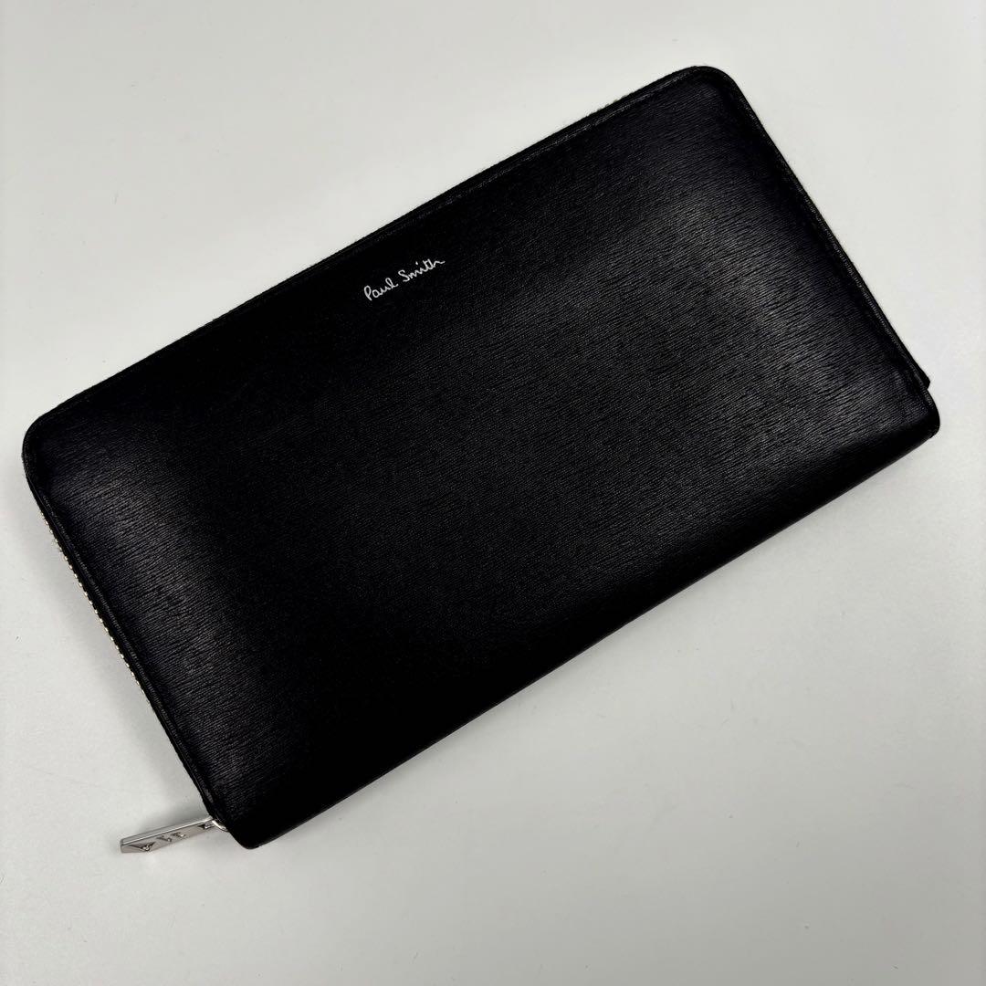 ✨極美品✨　PaulSmith ラウンドファスナー　マルチストライプ　銀ロゴ　黒