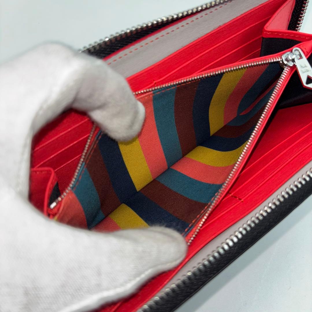 ✨極美品✨　PaulSmith ラウンドファスナー　マルチストライプ　銀ロゴ　黒