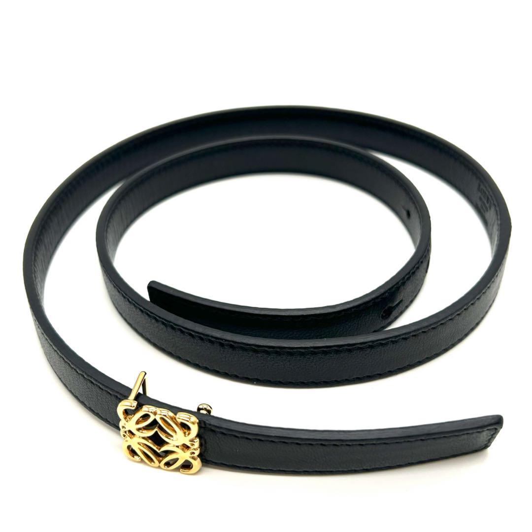 LOEWE ロエベ　アナグラム　ベルト　レザー　ブラック　ゴールド金具　70