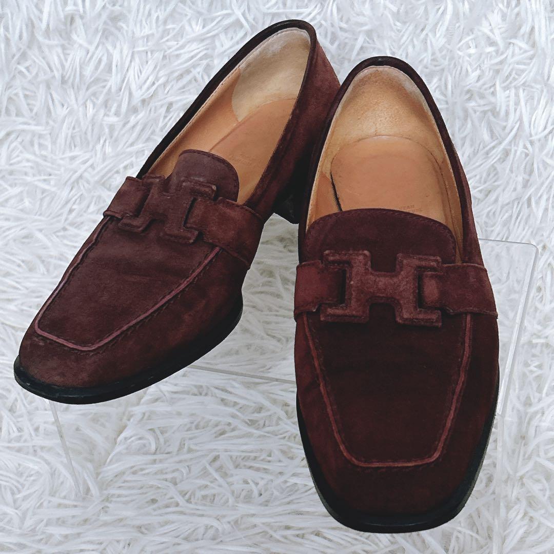 HERMES Hマーク スエード　革　ローファー　パンプス　ブラウン 35.5