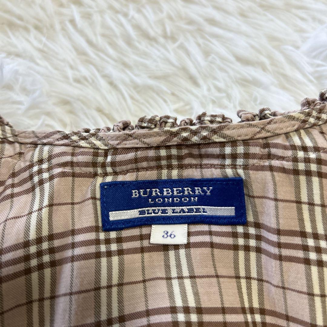 バーバリーブルーレーベル ノバチェック フリルチュニックワンピース 36 ピンク