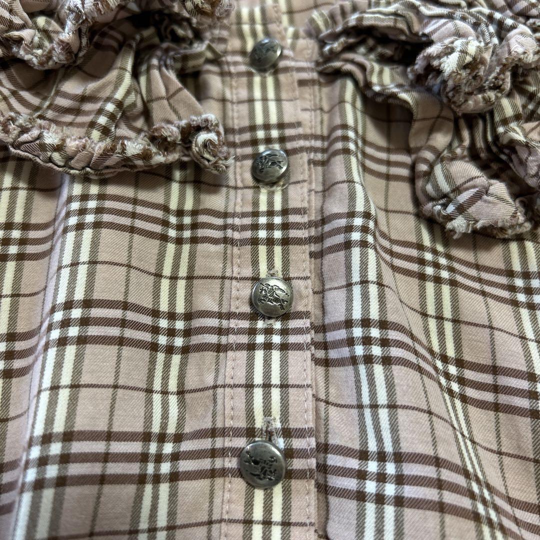 バーバリーブルーレーベル ノバチェック フリルチュニックワンピース 36 ピンク