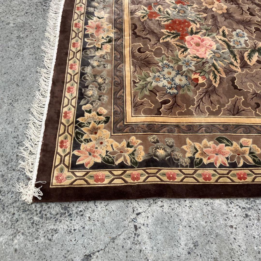 中国段通 花柄 手織り絨毯 肉厚 カーペット 織物 絨毯 ビンテージ ラグ