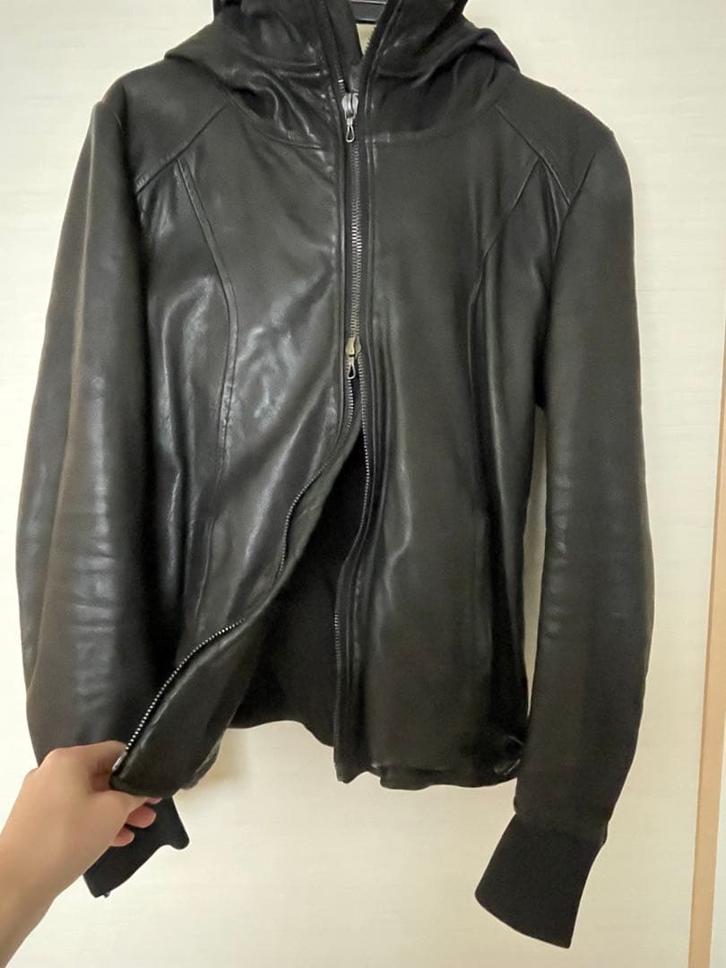 ATTACHMENT フード付きレザージャケット ブラック　2